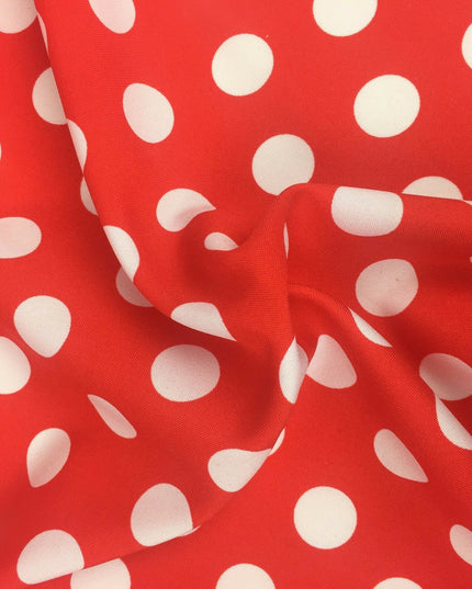 Red with Large White Polka Dot Spotted Spot Bi-Stretch Fabric 58" Minnie RC83