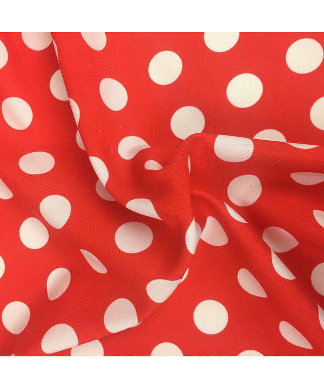 Red with Large White Polka Dot Spotted Spot Bi-Stretch Fabric 58" Minnie RC83