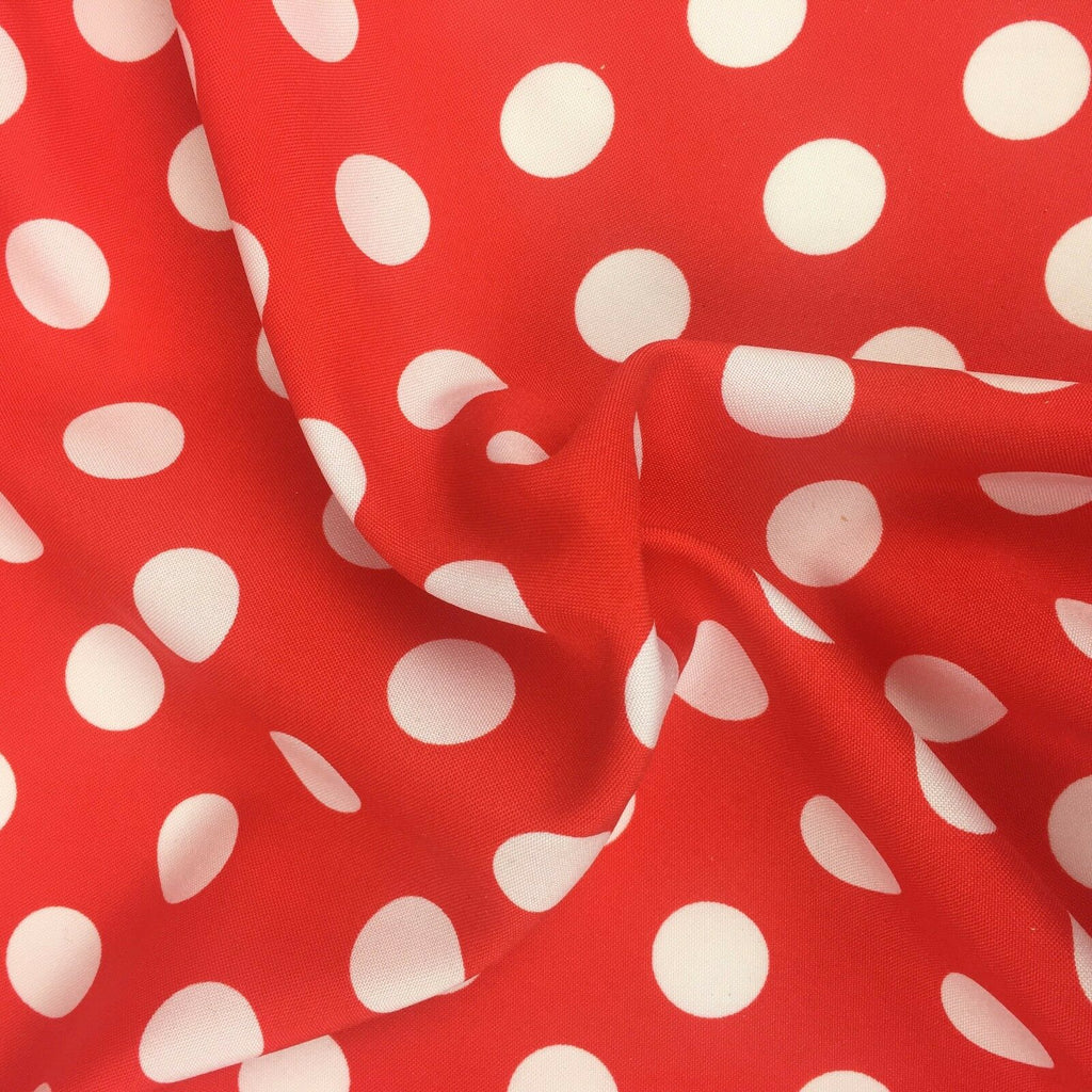Red with Large White Polka Dot Spotted Spot Bi-Stretch Fabric 58" Minnie RC83
