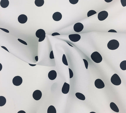 White with Small Black Polka Dot Spotted Spot Bi-Stretch Fabric 58" RC86