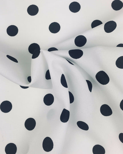 White with Small Black Polka Dot Spotted Spot Bi-Stretch Fabric 58" RC86