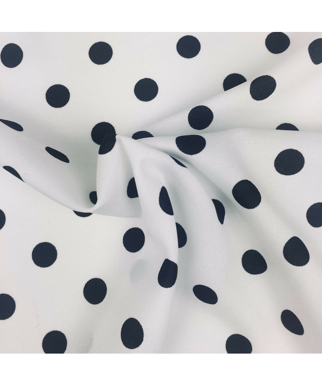 White with Small Black Polka Dot Spotted Spot Bi-Stretch Fabric 58" RC86