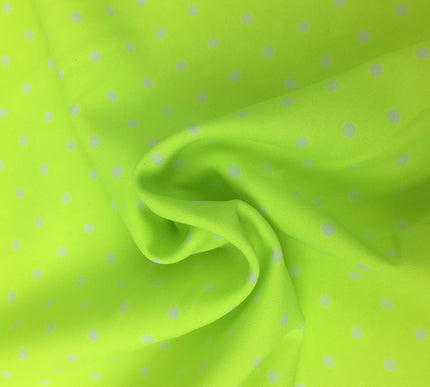 Neon Green with Small Grey Polka Dot Spotted Spot Bi-Stretch Fabric 58" - RC80
