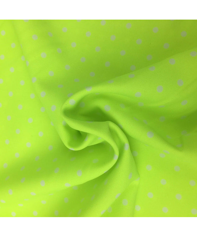 Neon Green with Small Grey Polka Dot Spotted Spot Bi-Stretch Fabric 58" - RC80