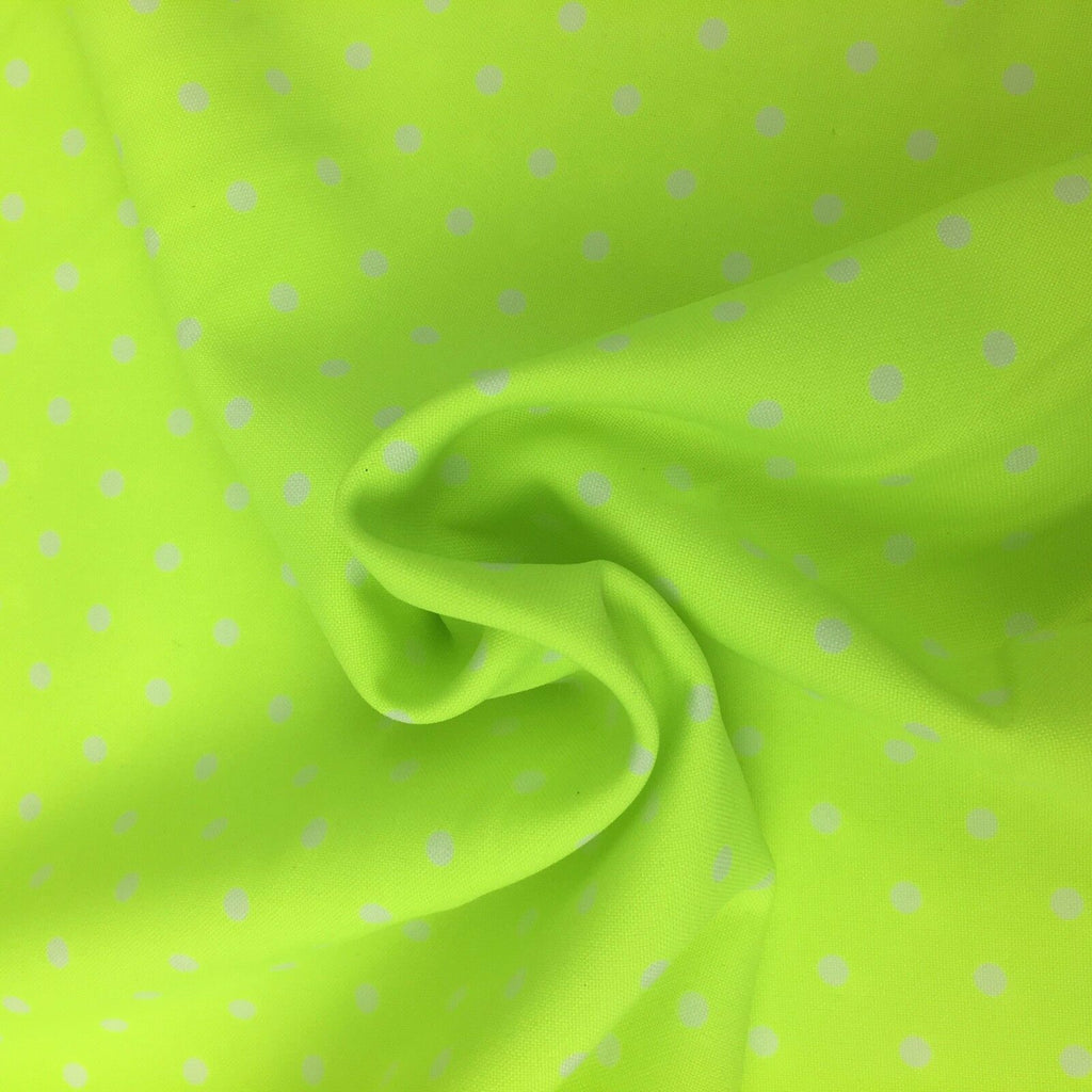 Neon Green with Small Grey Polka Dot Spotted Spot Bi-Stretch Fabric 58" - RC80