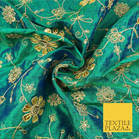 Jade Luxury Two Tone Faux Silk Gold Dori Embroidery Fabric Fancy 4 Colours JA294