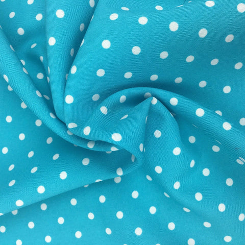 Turquoise with White Polka Dot Spotted Bi-Stretch Fabric Material - 58" - RC84