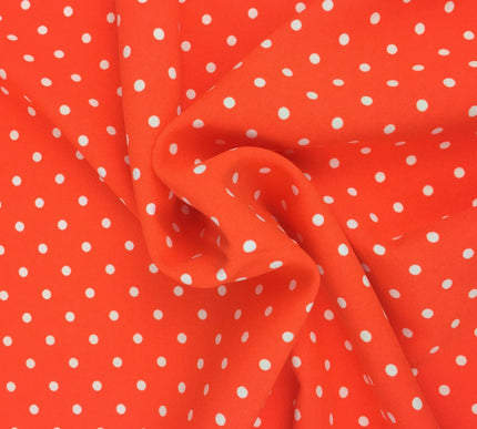 Orange with Small White Polka Dot Spotted Bi-Stretch Fabric Material - 58" RC81