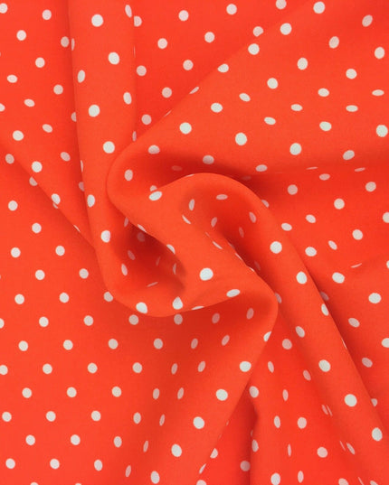 Orange with Small White Polka Dot Spotted Bi-Stretch Fabric Material - 58" RC81