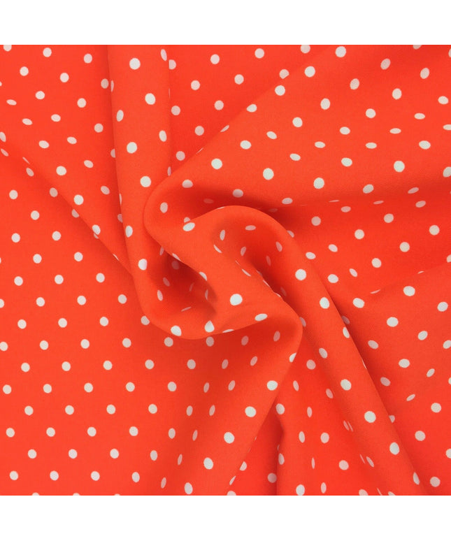 Orange with Small White Polka Dot Spotted Bi-Stretch Fabric Material - 58" RC81