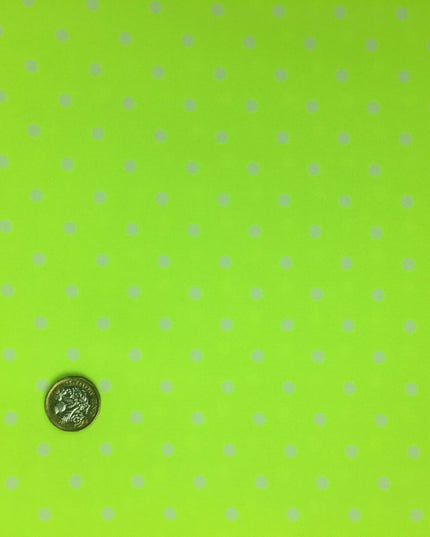Neon Green with Small Grey Polka Dot Spotted Spot Bi-Stretch Fabric 58" - RC80
