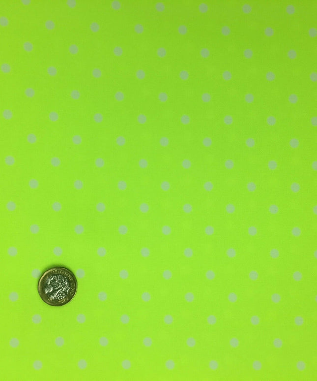 Neon Green with Small Grey Polka Dot Spotted Spot Bi-Stretch Fabric 58" - RC80