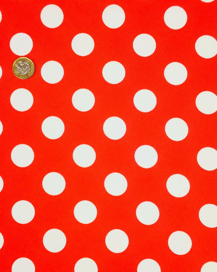 Red with Large White Polka Dot Spotted Spot Bi-Stretch Fabric 58" Minnie RC83