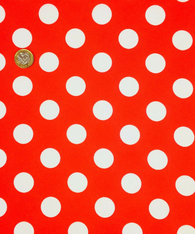 Red with Large White Polka Dot Spotted Spot Bi-Stretch Fabric 58" Minnie RC83
