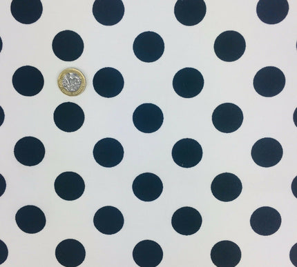 White with Black Polka Dot Spotted Spot Bi-Stretch Fabric Material 58" RC85