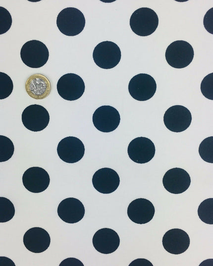 White with Black Polka Dot Spotted Spot Bi-Stretch Fabric Material 58" RC85