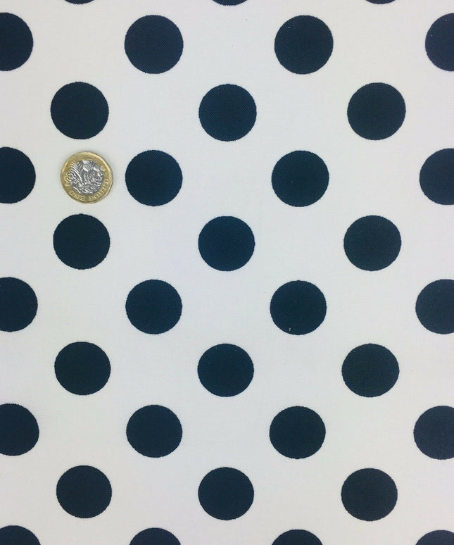 White with Black Polka Dot Spotted Spot Bi-Stretch Fabric Material 58" RC85