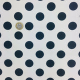 White with Black Polka Dot Spotted Spot Bi-Stretch Fabric Material 58" RC85