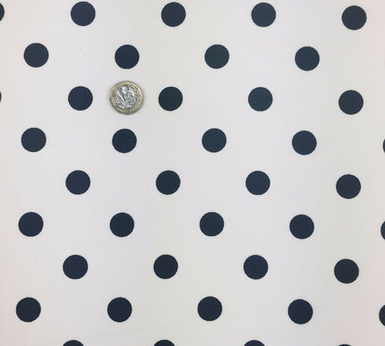 White with Small Black Polka Dot Spotted Spot Bi-Stretch Fabric 58" RC86