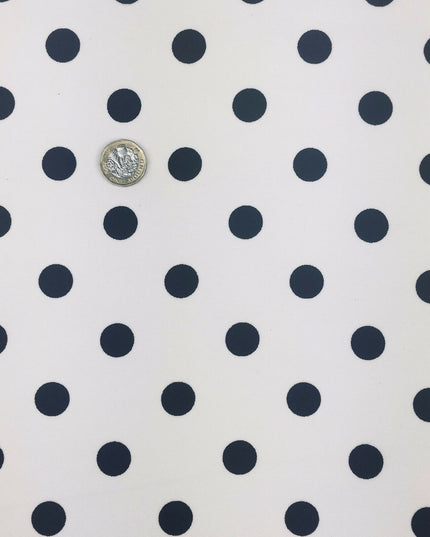 White with Small Black Polka Dot Spotted Spot Bi-Stretch Fabric 58" RC86