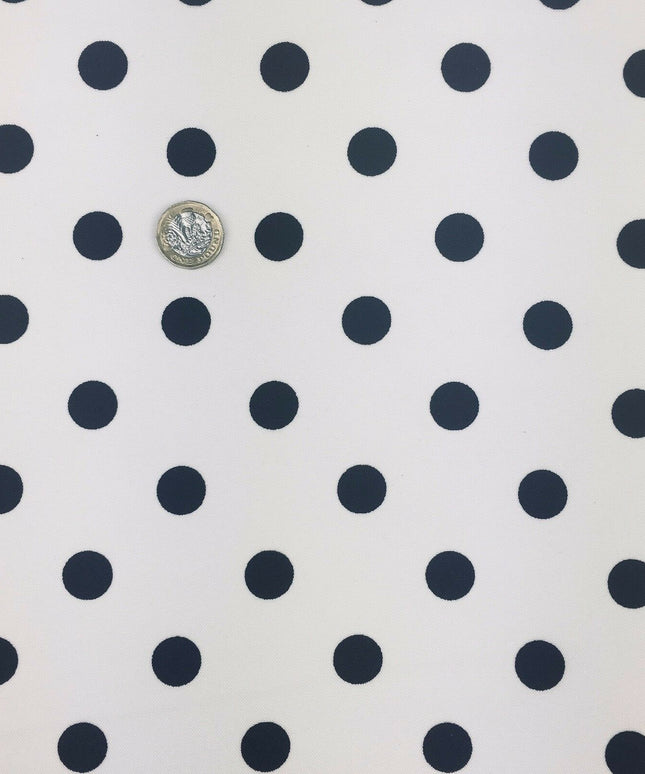 White with Small Black Polka Dot Spotted Spot Bi-Stretch Fabric 58" RC86
