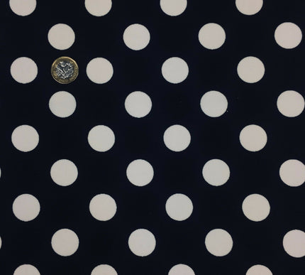 Black with Large White Polka Dot Spotted Spot Bi-Stretch Fabric 58" RC75