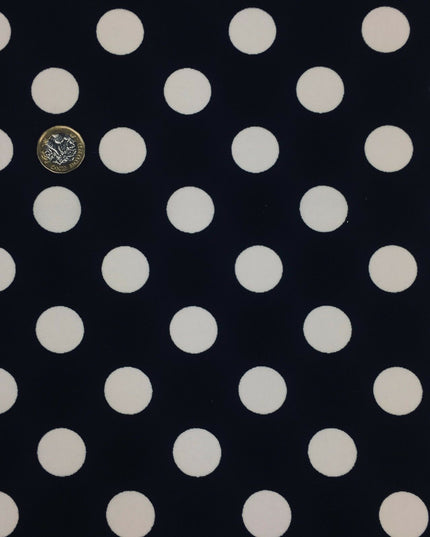 Black with Large White Polka Dot Spotted Spot Bi-Stretch Fabric 58" RC75