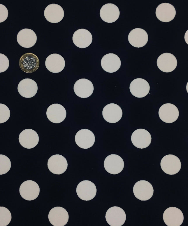 Black with Large White Polka Dot Spotted Spot Bi-Stretch Fabric 58" RC75