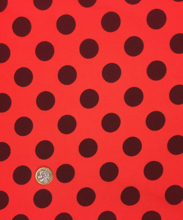 Red with Large Black Polka Dot Spotted Spot Bi-Stretch Fabric 58" Minnie RC82