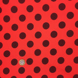 Red with Large Black Polka Dot Spotted Spot Bi-Stretch Fabric 58" Minnie RC82