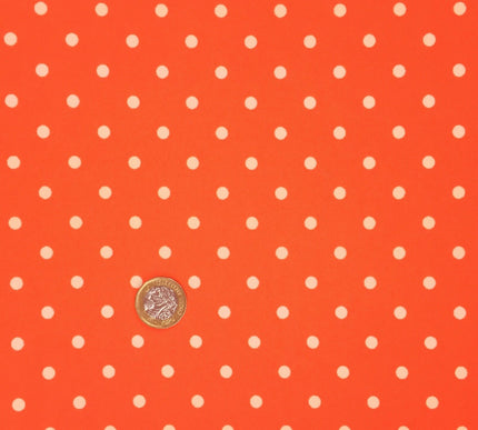 Orange with Small White Polka Dot Spotted Bi-Stretch Fabric Material - 58" RC81