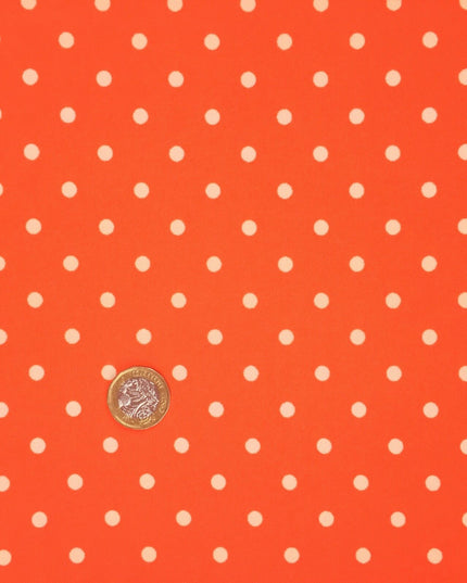 Orange with Small White Polka Dot Spotted Bi-Stretch Fabric Material - 58" RC81