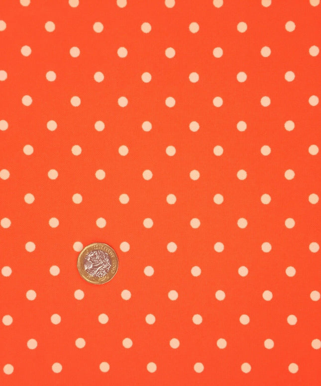 Orange with Small White Polka Dot Spotted Bi-Stretch Fabric Material - 58" RC81