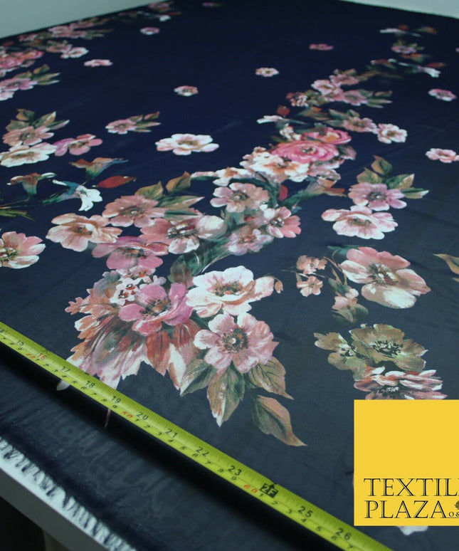 High Quality Ink Navy Blue Panel Print Chiffon Georgette Dress Fabric Craft 2449