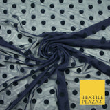 Black / Navy Blue 1cm Flocked Spot Polka Dot Power Mesh Net Stretch Dress Fabric