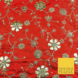 Orange Luxury Two Tone Faux Silk Gold Dori Embroidery Fabric 4 Colours JA292