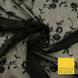 Black Rose Stem Threadwork Chiffon Georgette Dress Fabric Fancy 1600