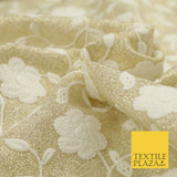 White Embroidered Gold Lurex Shimmer Fabric Backdrop Dance Sparkle 1447