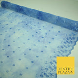 Cloudy Blue Mini Flower Embroidered Scalloped Tie Dye Mesh Net Dress Fabric 2760