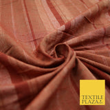 Brick Red - Terracotta Check Stripe Woven 100% PURE Dupion Raw Silk Fabric 2486