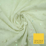 Luxury Cream Sequin Pearl 3D Roses Beaded Swirls Georgette Dress Fabric 2762