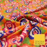 Orange Purple Flower Printed 100% PURE Dupion Raw Silk Fabric Slub Handloom 2482