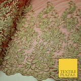 Gold Waves Motifs Embroidery Scalloped Mesh Net Wedding Dress Fabric Fashion