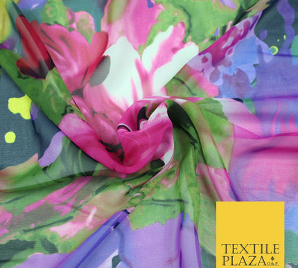 New High Quality Floral Abstract Flowers Printed Chiffon Georgette Dress Fabric