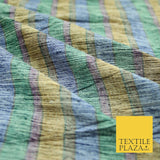 Pastel Lilac Aqua Mint Check Stripe Woven 100% PURE Dupion Raw Silk Fabric 2487