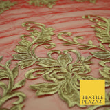 Gold Waves Motifs Embroidery Scalloped Mesh Net Wedding Dress Fabric Fashion