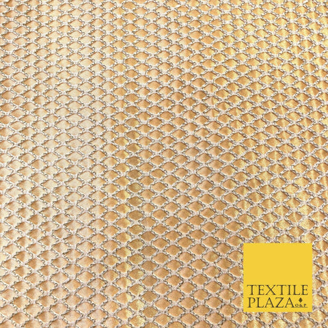 WHITE & GOLD Satin Bonded Large Hexagon Lace Dancewear Dress Fabric 1245
