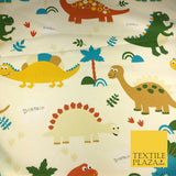 Cream Kids Dinosaur 100% COTTON CANVAS Print Fabric Fun Novelty Craft 58" RG908