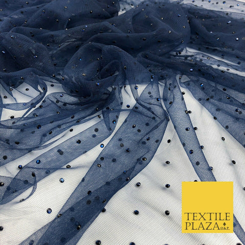 NAVY BLUE Diamonte Multi Stone Mesh Net Fabric Bridal Sheer Craft Dress 1446