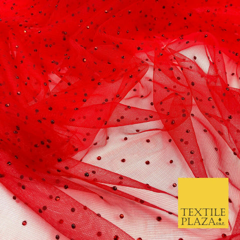 RED Diamonte Multi Stone Mesh Net Fabric Bridal Sheer Craft Dress 1443